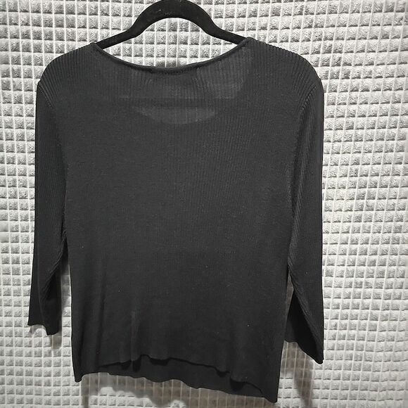 SOFT Black Silk Ribbed Sweater Top Lg 3/4 Sleeve Lightweight Stretch Capsule 90s - Picture 8 of 9